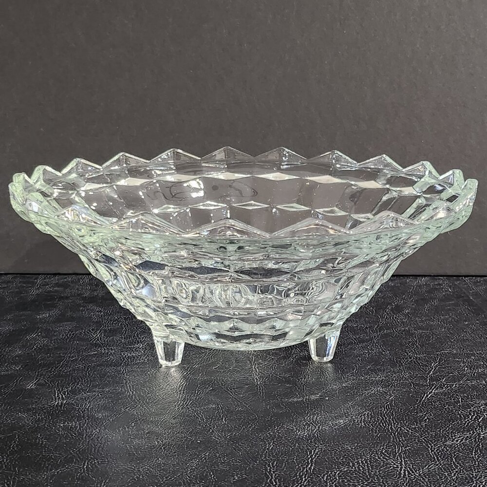 Vintage Indiana Glass Whitehall Cubist Design 3 Footed 10" Serving Bowl